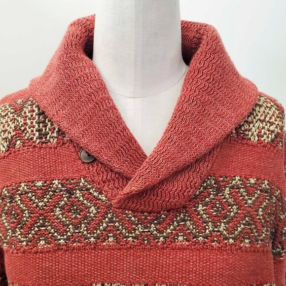 RRL Ralph Lauren Red Intarsia Knit Linen 1930's Blanket Shawl Collar Sweater M - Picture 6 of 10